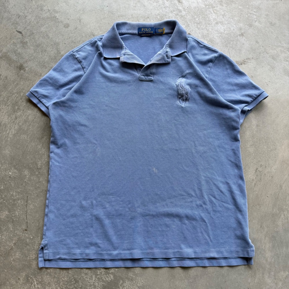 Polo Ralph Lauren Men Blue Big Pony Custom Slim Fit Pique Polo Shirt Large